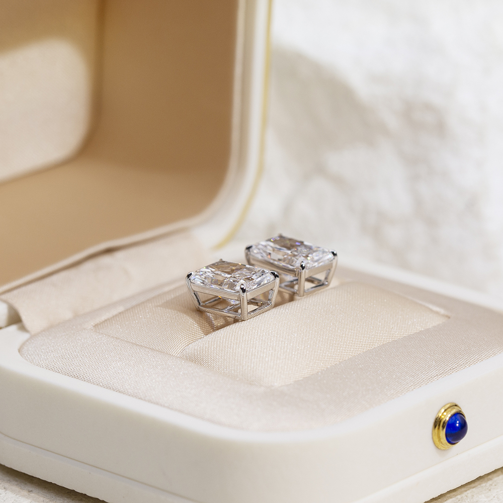 Radiant Shape Lab Grown Diamond 3.01 Carats D VVS1 Friction Post 18K Earrings MSE-776