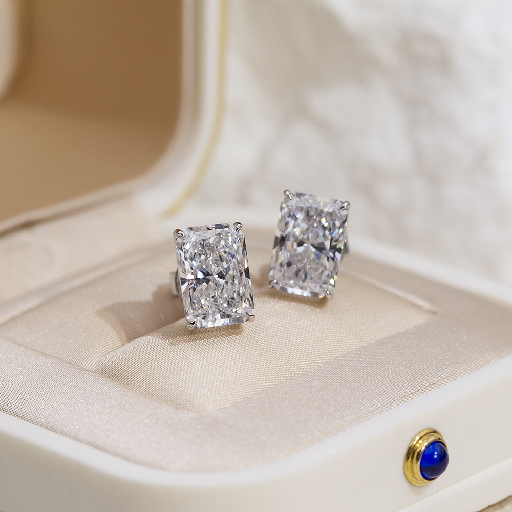 Radiant Shape Lab Grown Diamond 3.01 Carats D VVS1 Friction Post 18K Earrings MSE-776
