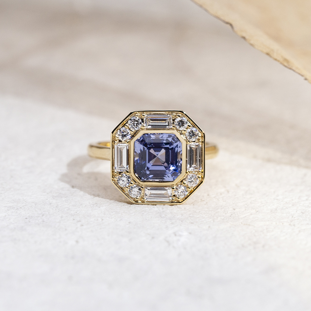 Asscher Cut Lab Grown Sapphire 2.5CT Halo 18K White Gold Ring MSR-1679