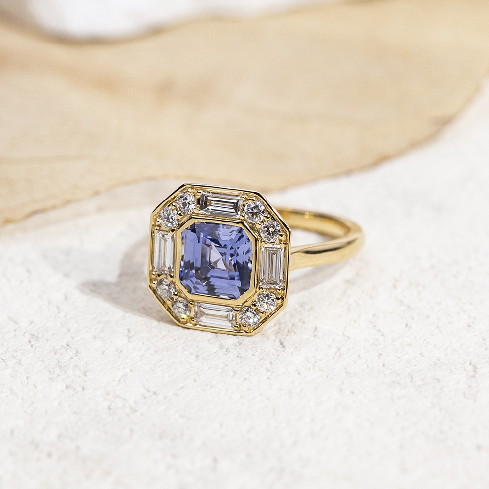 Asscher Cut Lab Grown Sapphire 2.5CT Halo 18K White Gold Ring MSR-1679