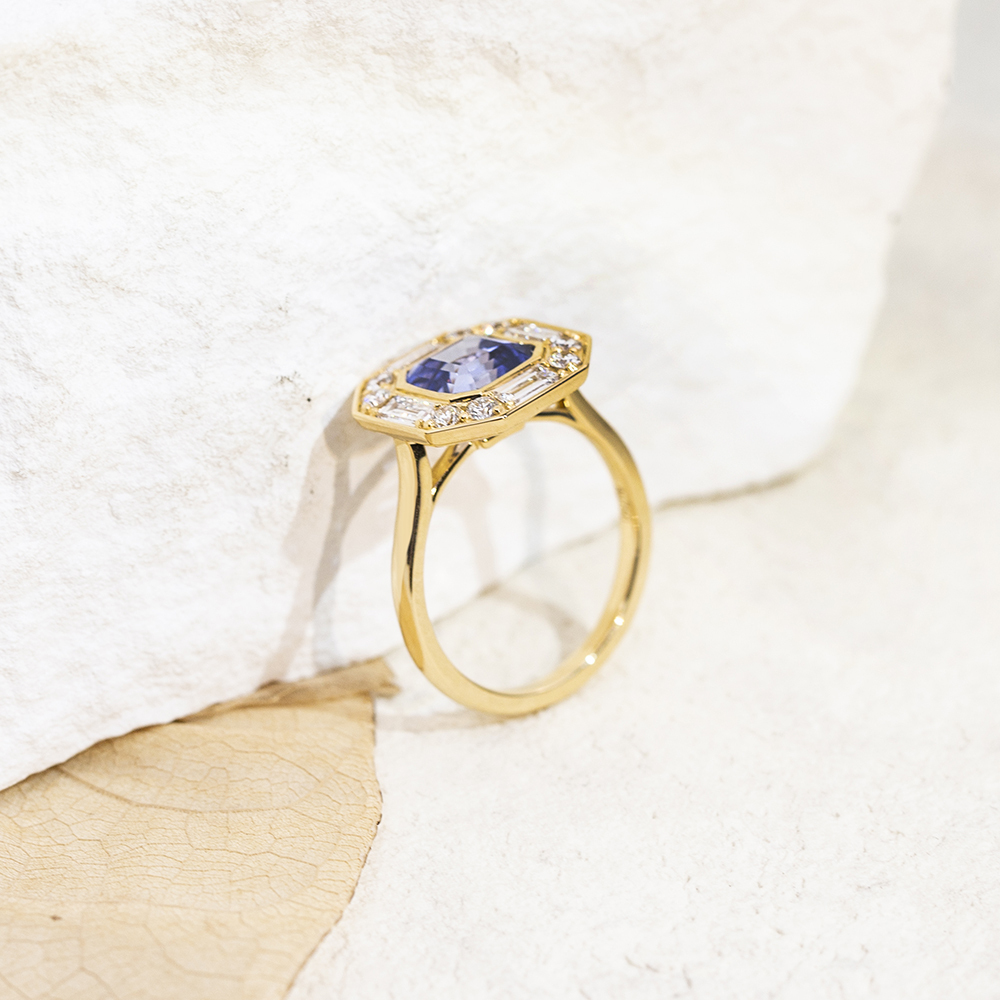 Asscher Cut Lab Grown Sapphire 2.5CT Halo 18K White Gold Ring MSR-1679
