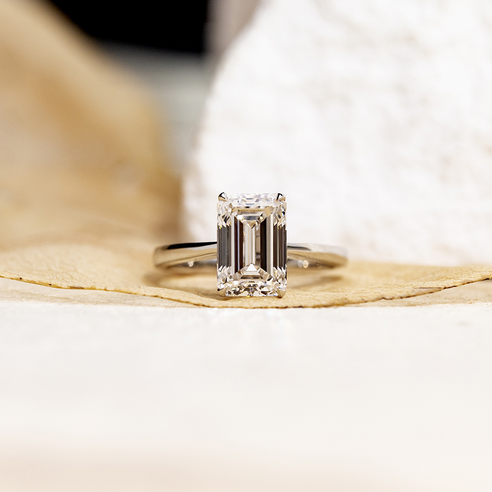 Emerald Cut Lab Grown Diamond 3CT Solitaire E VVS2 18K White Gold Ring MSR-1680