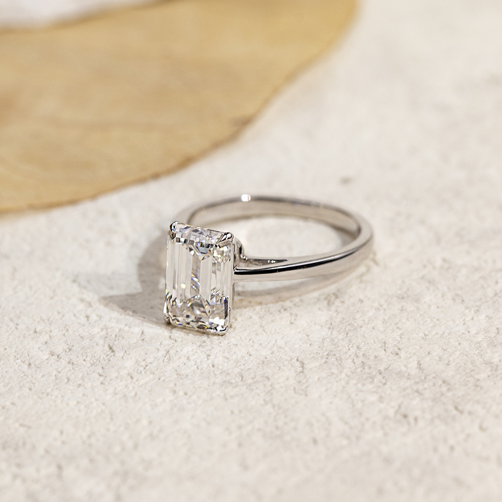 Emerald Cut Lab Grown Diamond 3CT Solitaire E VVS2 18K White Gold Ring MSR-1680