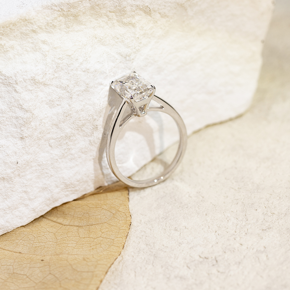 Emerald Cut Lab Grown Diamond 3CT Solitaire E VVS2 18K White Gold Ring MSR-1680