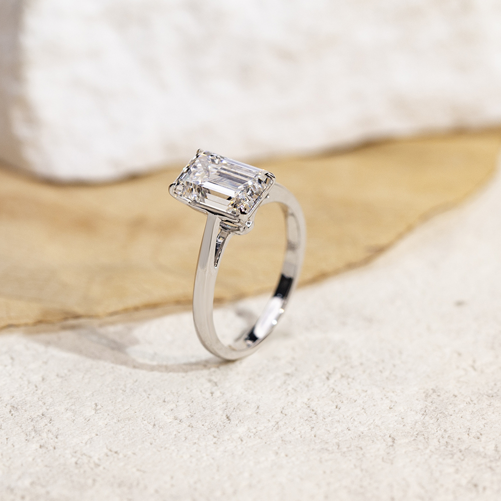 Emerald Cut Lab Grown Diamond 3CT Solitaire E VVS2 18K White Gold Ring MSR-1680