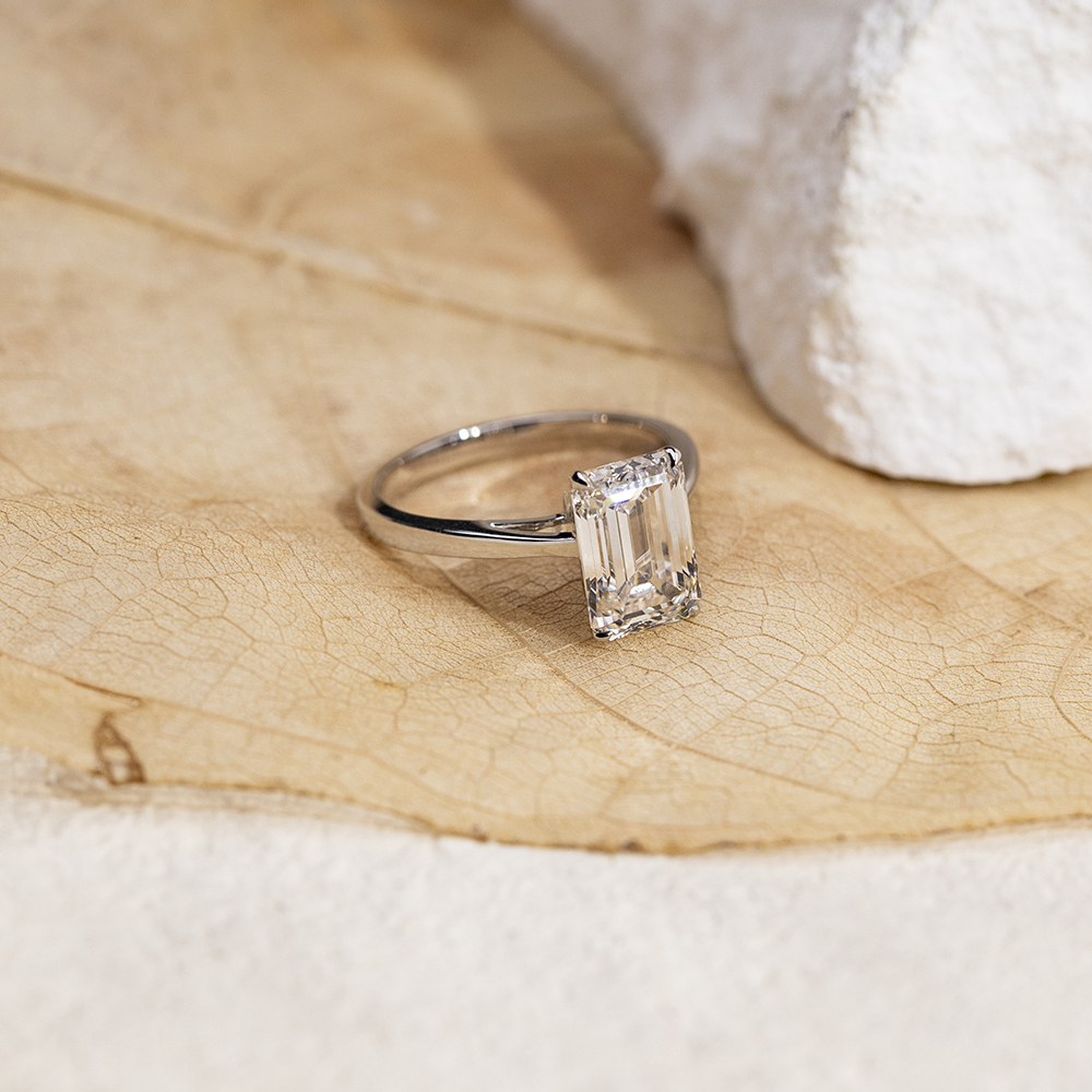Emerald Cut Lab Grown Diamond 3CT Solitaire E VVS2 18K White Gold Ring MSR-1680