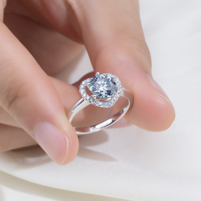 MissDiamond Round Cut Lab Grown Diamond 1.14CT B VS1 Platinum Halo Ring MSR-1107