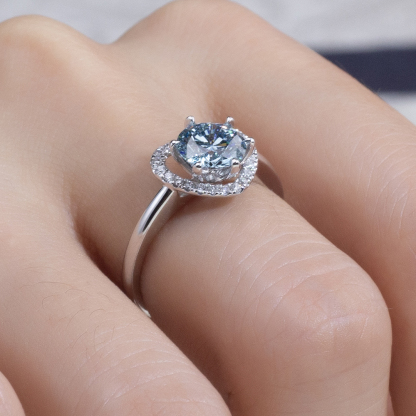 MissDiamond Round Cut Lab Grown Diamond 1.14CT B VS1 Platinum Halo Ring MSR-1107