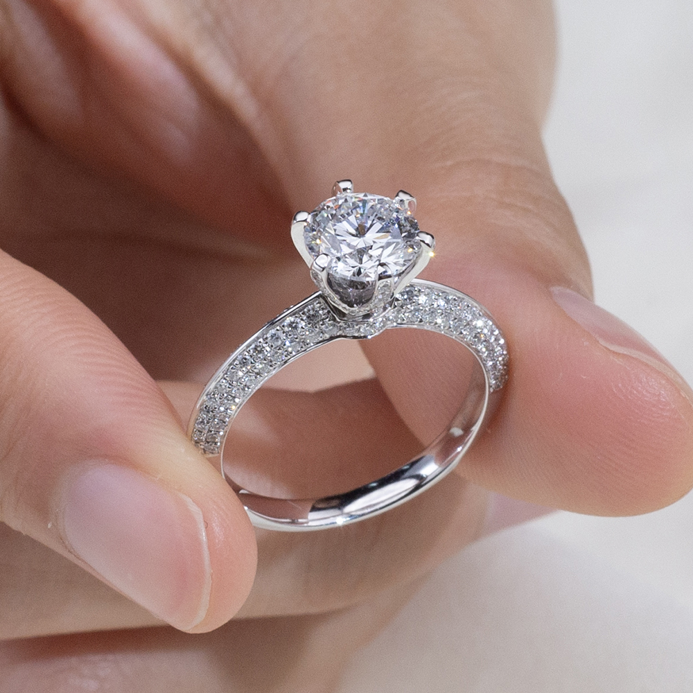 MissDiamond Round Cut Lab Grown Diamond 1.3CT D VS2 Platinum  Accented Solitaire Ring MSR-1665