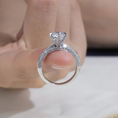 MissDiamond Round Cut Lab Grown Diamond 1.3CT D VS2 Platinum  Accented Solitaire Ring MSR-1665