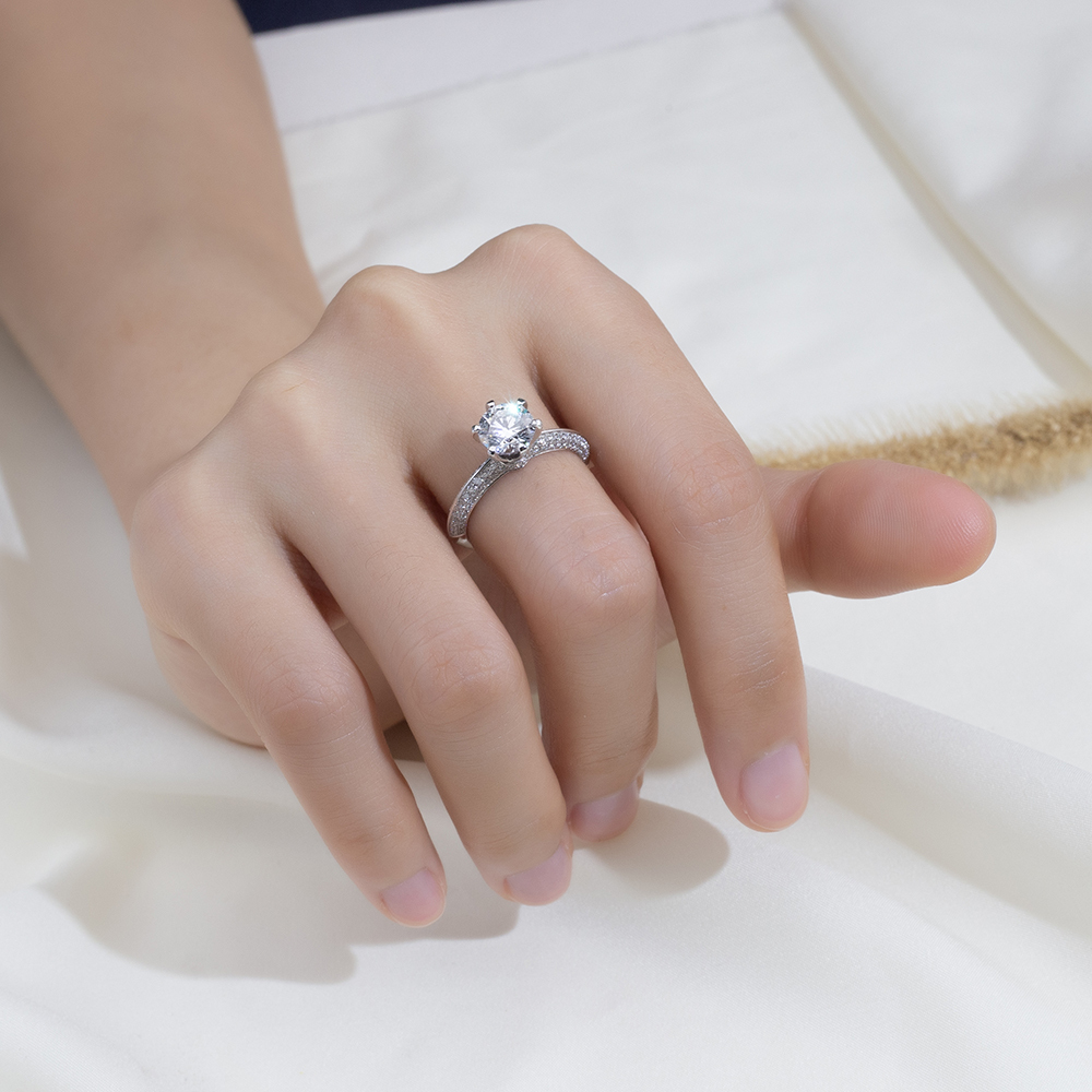 MissDiamond Round Cut Lab Grown Diamond 1.3CT D VS2 Platinum  Accented Solitaire Ring MSR-1665