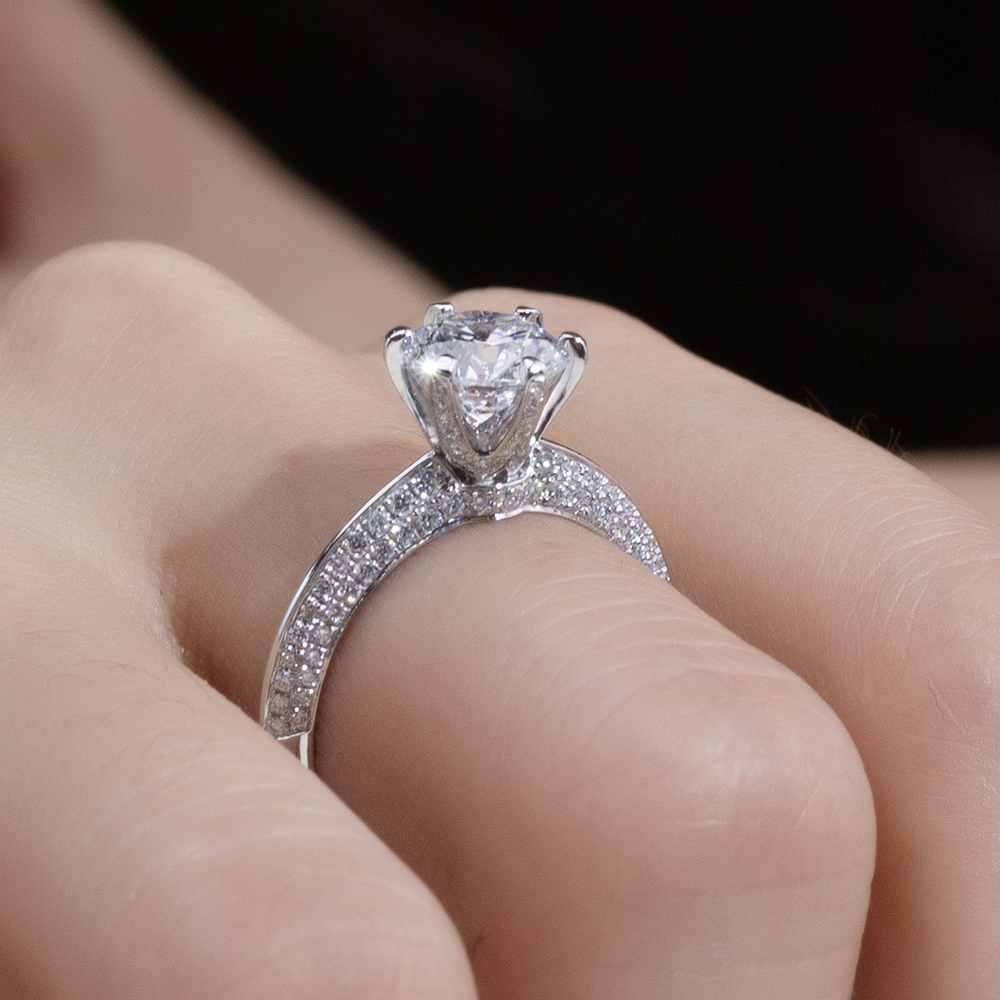 MissDiamond Round Cut Lab Grown Diamond 1.3CT D VS2 Platinum  Accented Solitaire Ring MSR-1665