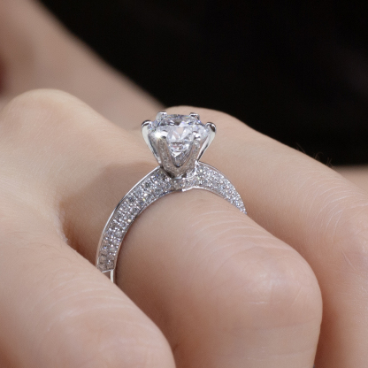 MissDiamond Round Cut Lab Grown Diamond 1.3CT D VS2 Platinum  Accented Solitaire Ring MSR-1665