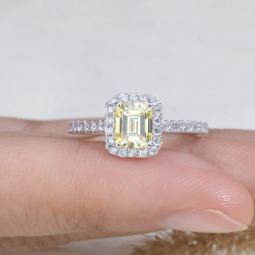 MissDiamond Emerald Cut Lab Grown Diamond 1.18CT 18K White Gold Halo Ring MSR-1478