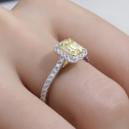 MissDiamond Emerald Cut Lab Grown Diamond 1.18CT 18K White Gold Halo Ring MSR-1478