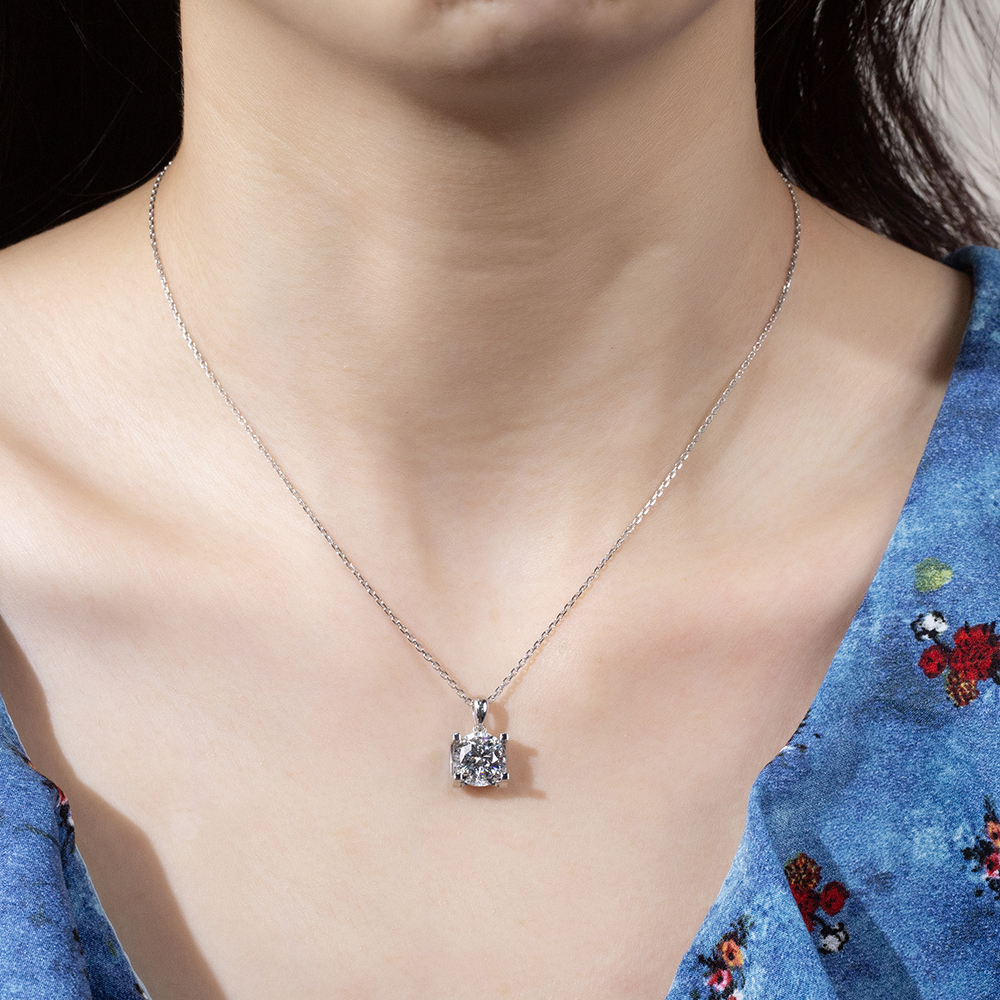 MissDiamond Round Cut Lab Grown Diamond 1.5CT D VS2 Platinum Pendant Necklace MSN-773