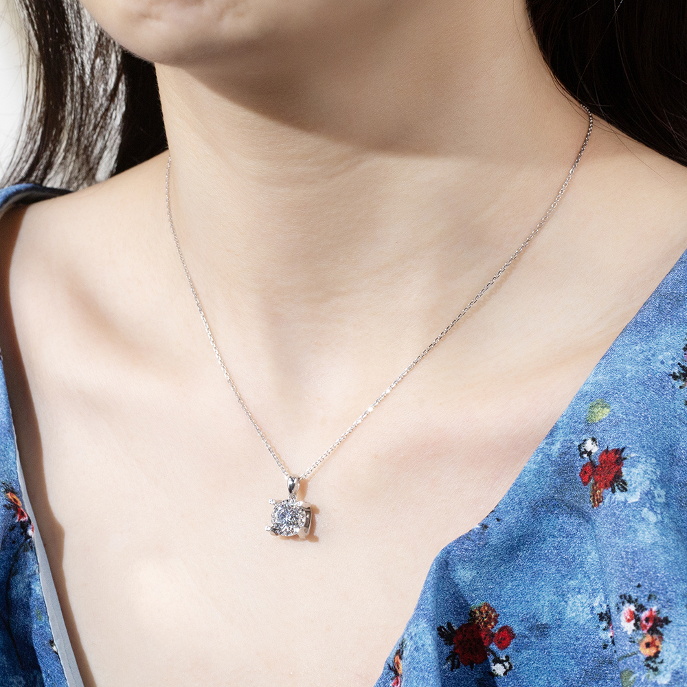 MissDiamond Round Cut Lab Grown Diamond 1.5CT D VS2 Platinum Pendant Necklace MSN-773