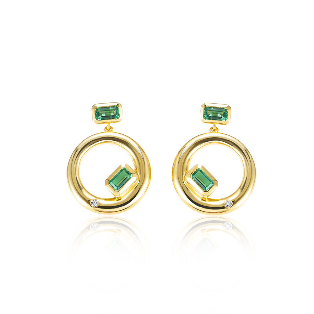 Octagon Shape Green Lab Grown Diamond E VVS2 S925 Silver Earrings MSE-777