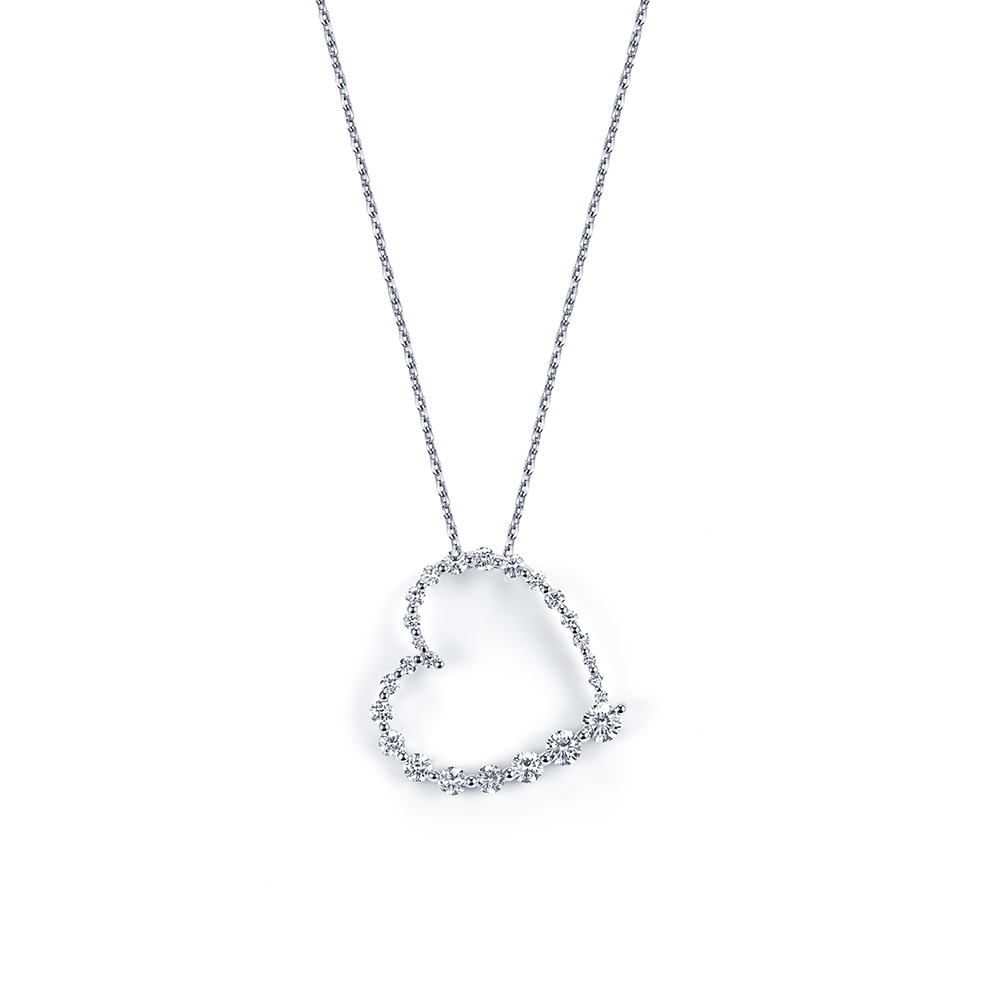 Round Shape Lab Grown Diamond E VVS2 14K White Gold Heart Shape Pendant Necklace MSN-846