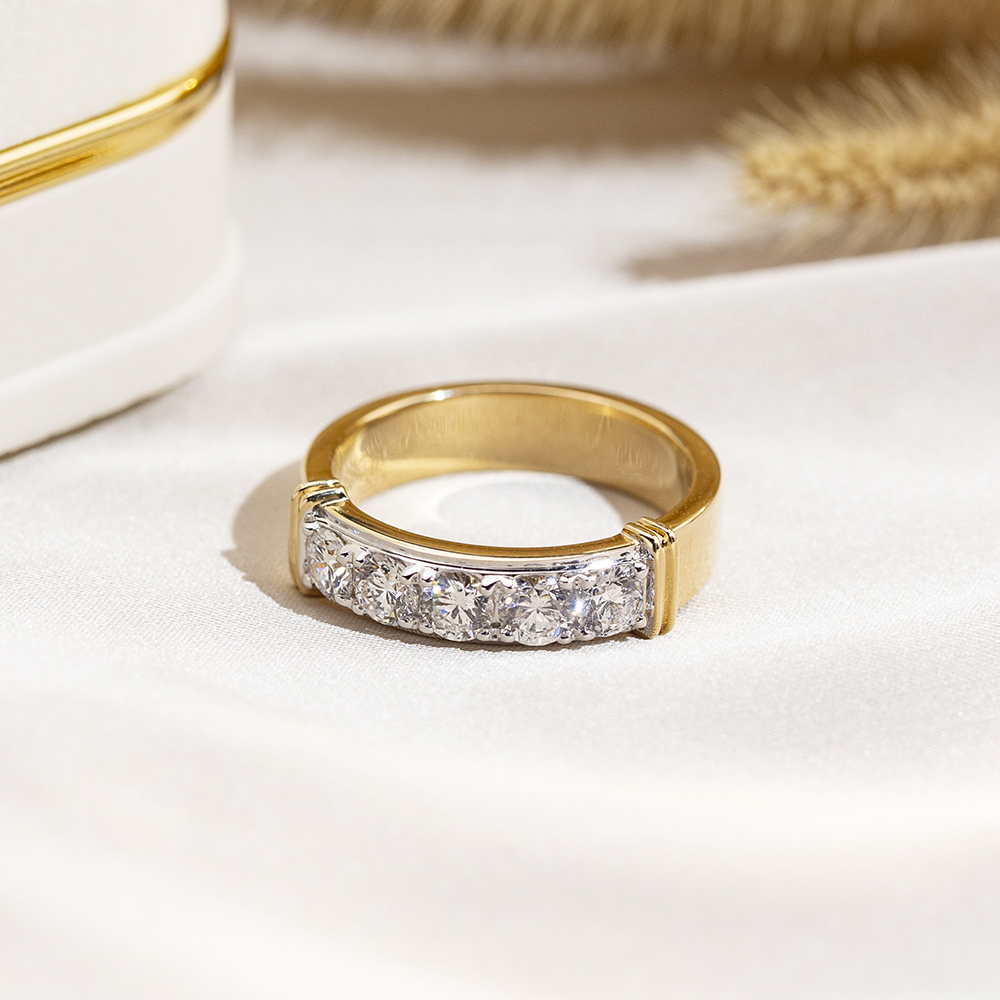 Round Cut Lab Grown Diamond Half Eternity D VVS 18K Yellow Gold Ring MSR-1682