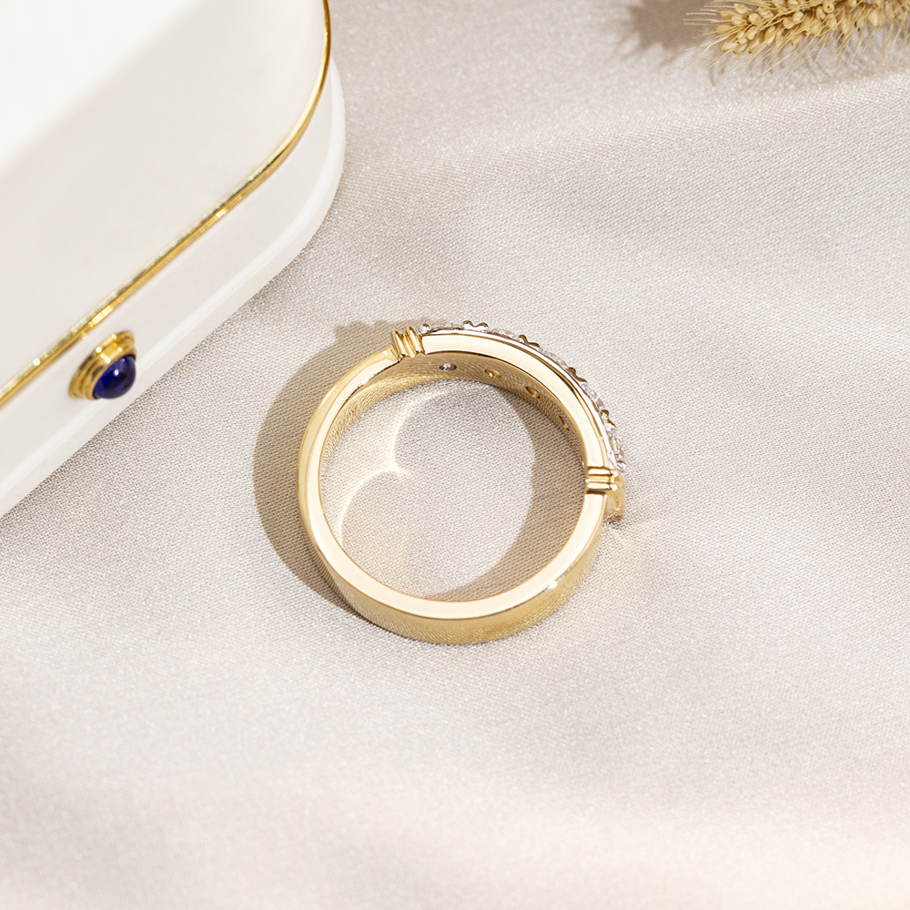 Round Cut Lab Grown Diamond Half Eternity D VVS 18K Yellow Gold Ring MSR-1682