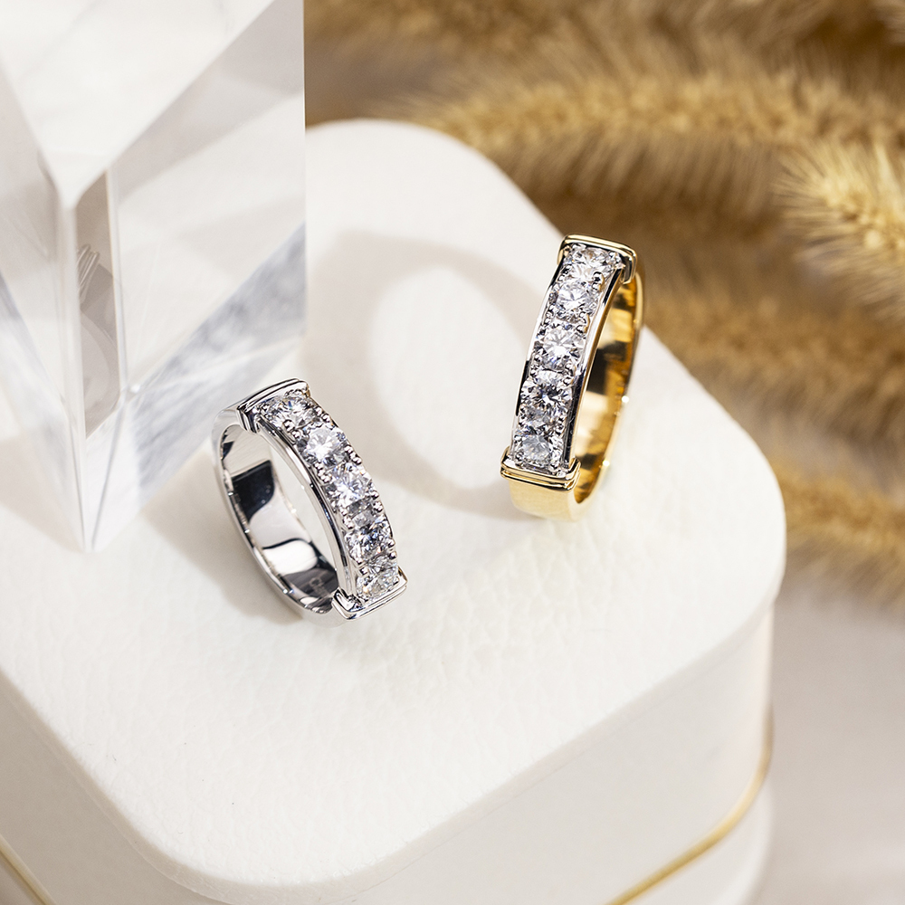 Round Cut Lab Grown Diamond Half Eternity D VVS 18K Yellow Gold Ring MSR-1682