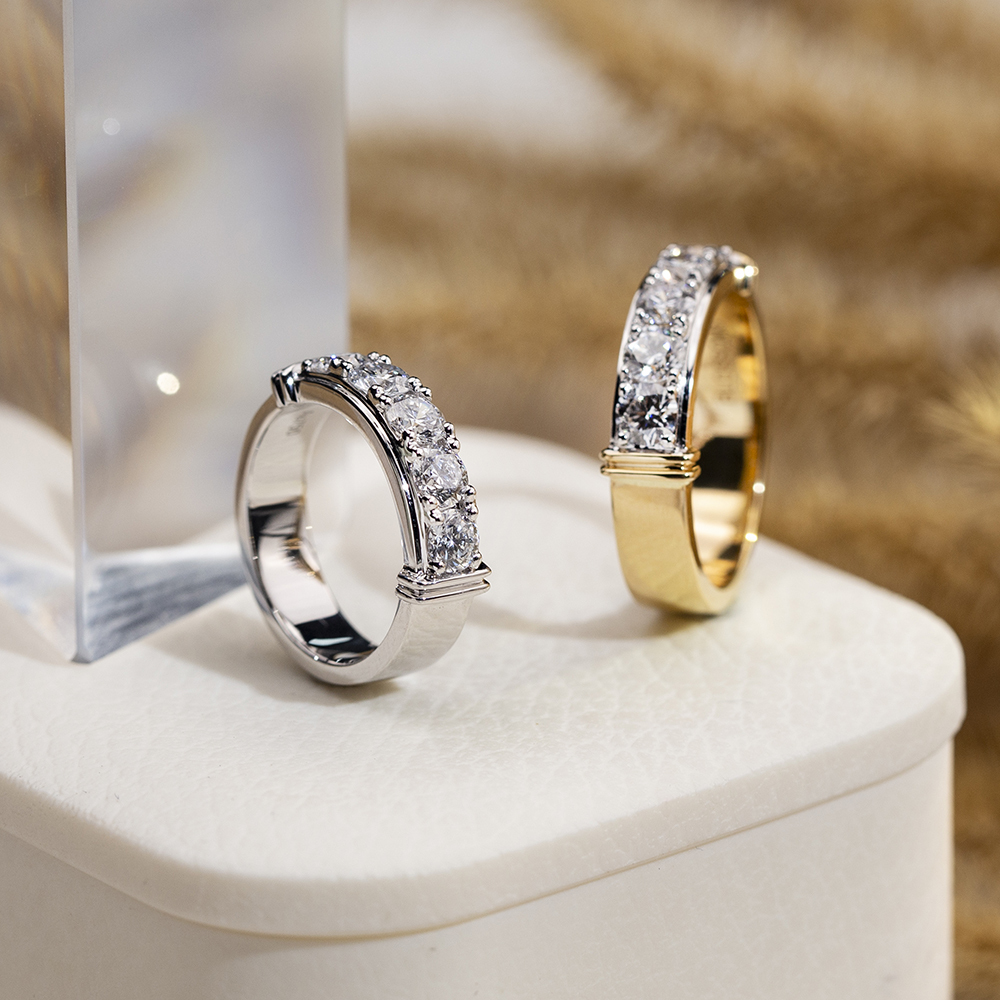 Round Cut Lab Grown Diamond Half Eternity D VVS 18K Yellow Gold Ring MSR-1682
