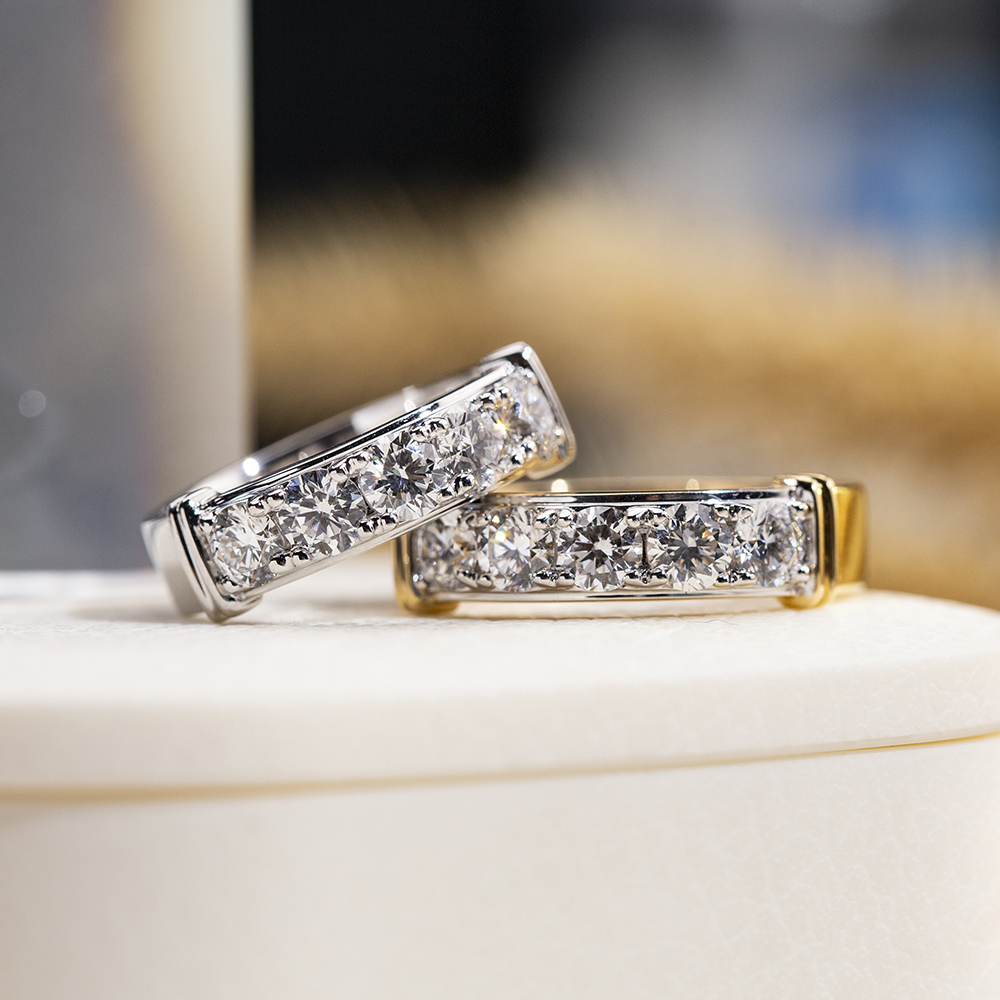 Round Cut Lab Grown Diamond Half Eternity D VVS 18K Yellow Gold Ring MSR-1682