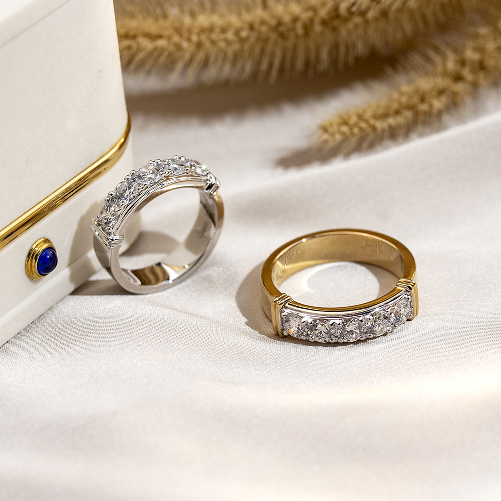 Round Cut Lab Grown Diamond Half Eternity D VVS 18K Yellow Gold Ring MSR-1682