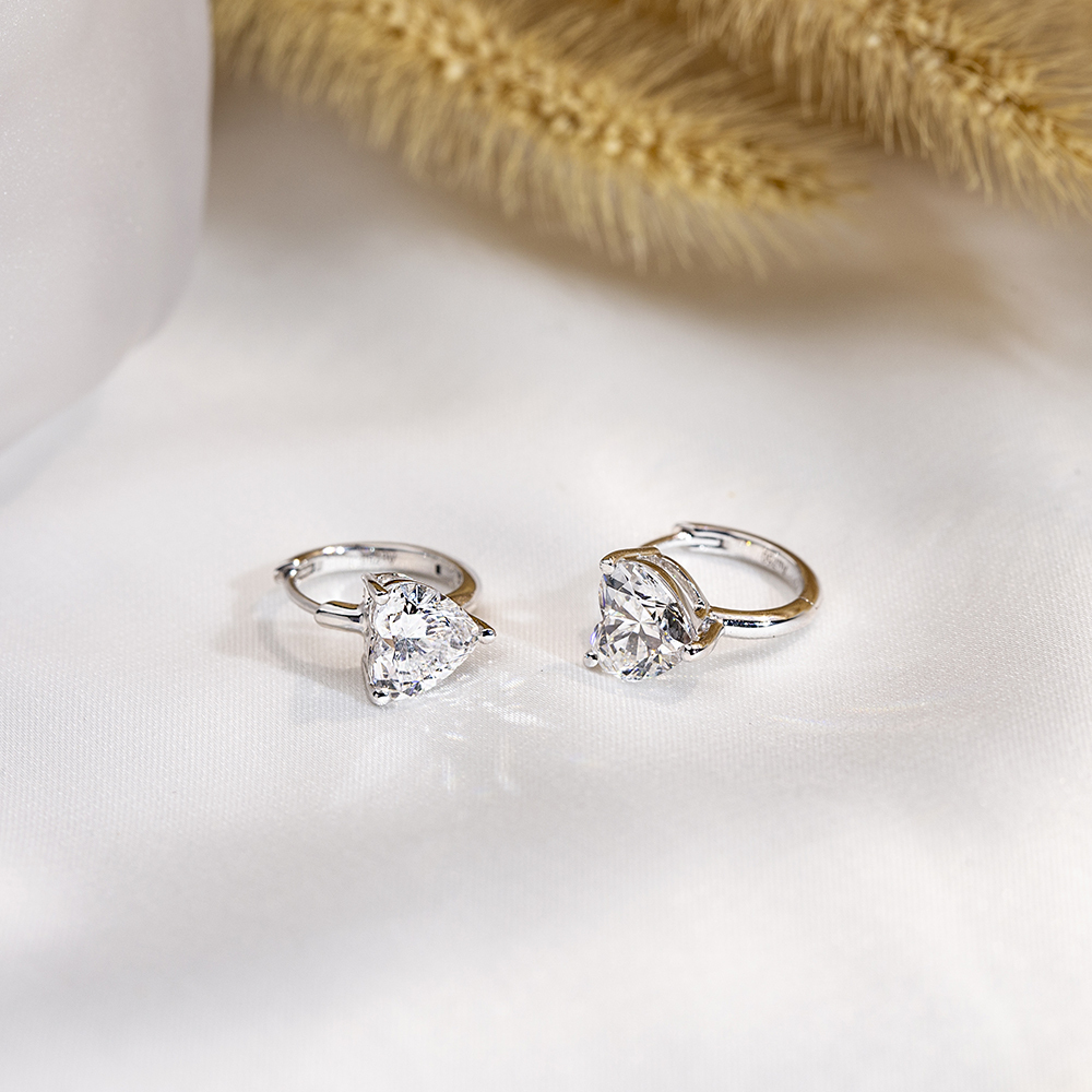 Lab Grown Diamond Heart Shape 18K White Gold Earrings MSE-778
