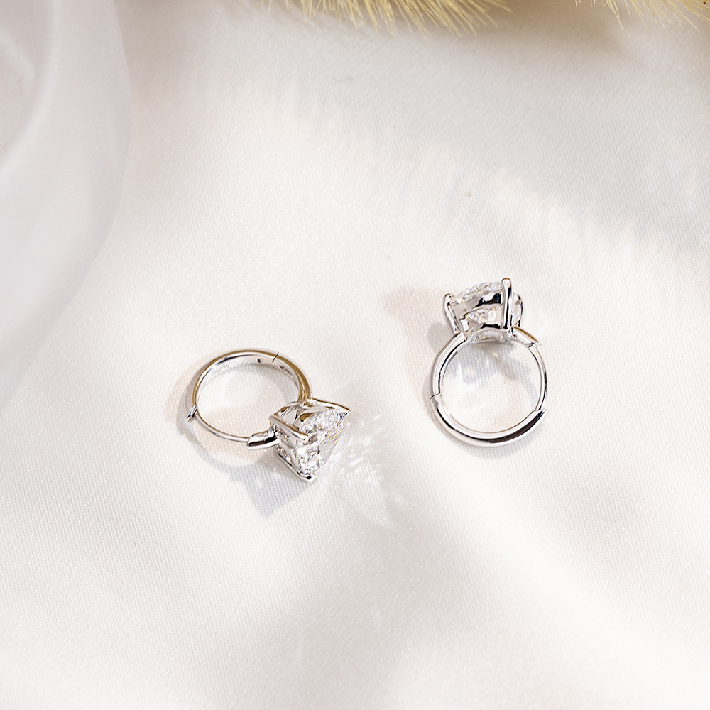 Lab Grown Diamond Heart Shape 18K White Gold Earrings MSE-778