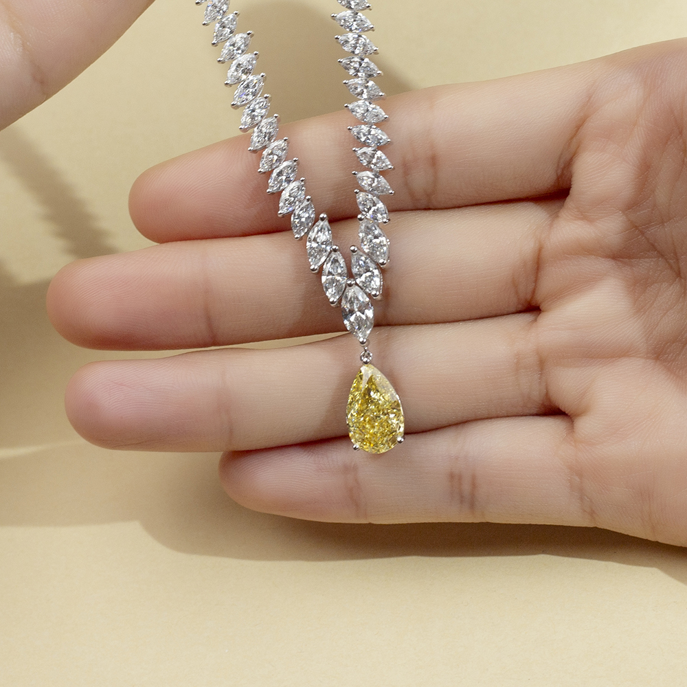 MissDiamond Pear Cut Lab Grown Diamond 3.02CT 18K White Gold Pendant Necklace MSN-886