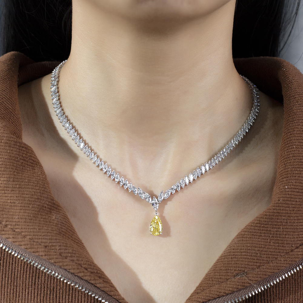 MissDiamond Pear Cut Lab Grown Diamond 3.02CT 18K White Gold Pendant Necklace MSN-886