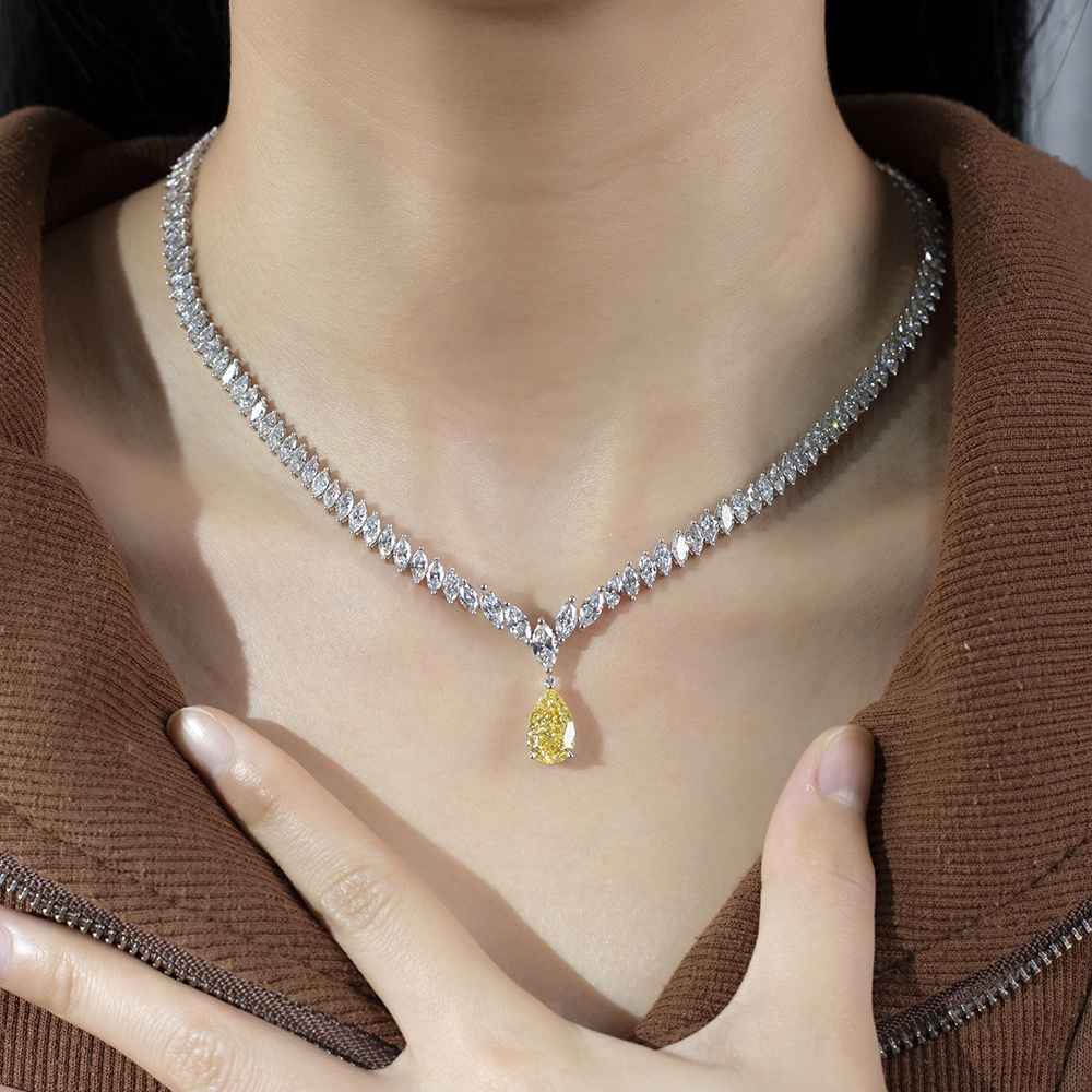 MissDiamond Pear Cut Lab Grown Diamond 3.02CT 18K White Gold Pendant Necklace MSN-886