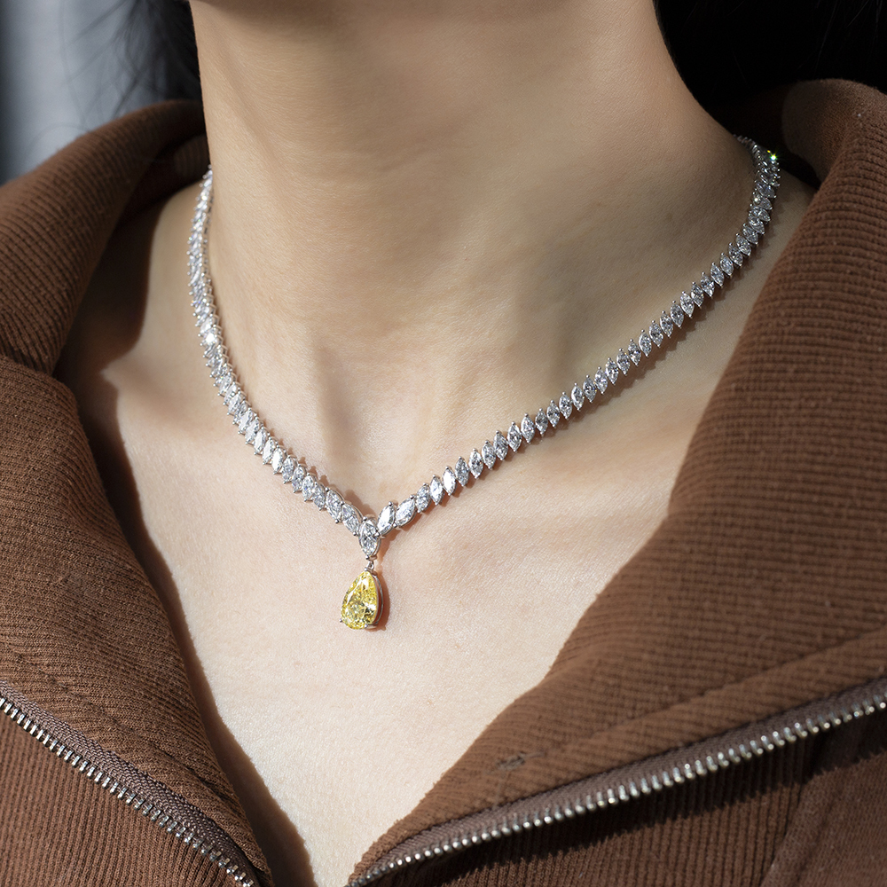 MissDiamond Pear Cut Lab Grown Diamond 3.02CT 18K White Gold Pendant Necklace MSN-886