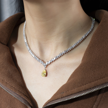 MissDiamond Pear Cut Lab Grown Diamond 3.02CT 18K White Gold Pendant Necklace MSN-886