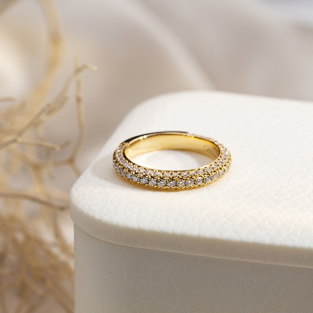 Round Cut Lab Grown Diamond Eternity D VVS 18K Yellow Gold Ring MSR-1685