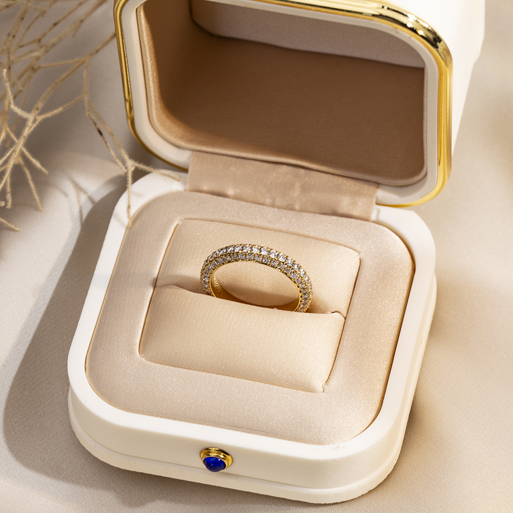 Round Cut Lab Grown Diamond Eternity D VVS 18K Yellow Gold Ring MSR-1685