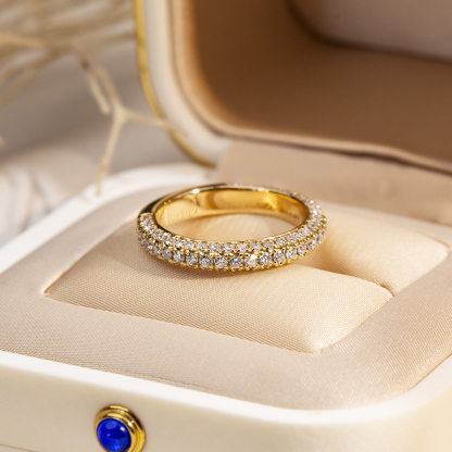 Round Cut Lab Grown Diamond Eternity D VVS 18K Yellow Gold Ring MSR-1685