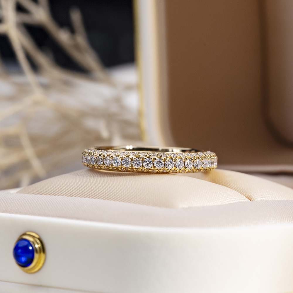 Round Cut Lab Grown Diamond Eternity D VVS 18K Yellow Gold Ring MSR-1685