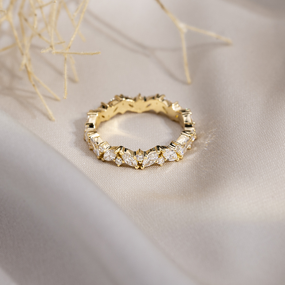 Marquise Lab Grown Diamond Half Eternity 18K White Gold Ring MSR-1684