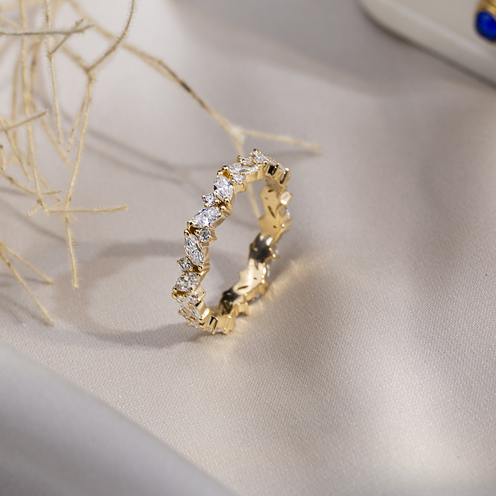 Marquise Lab Grown Diamond Half Eternity 18K White Gold Ring MSR-1684