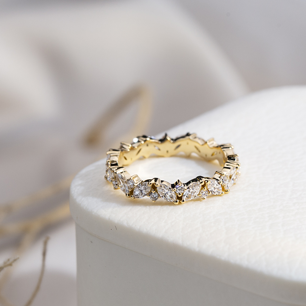 Marquise Lab Grown Diamond Half Eternity 18K White Gold Ring MSR-1684