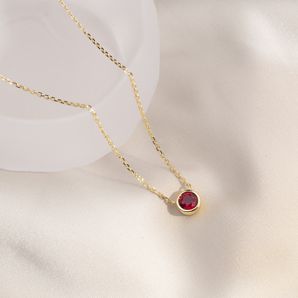 Round Shape Lab Ruby S925 Silver Necklace MSN-848