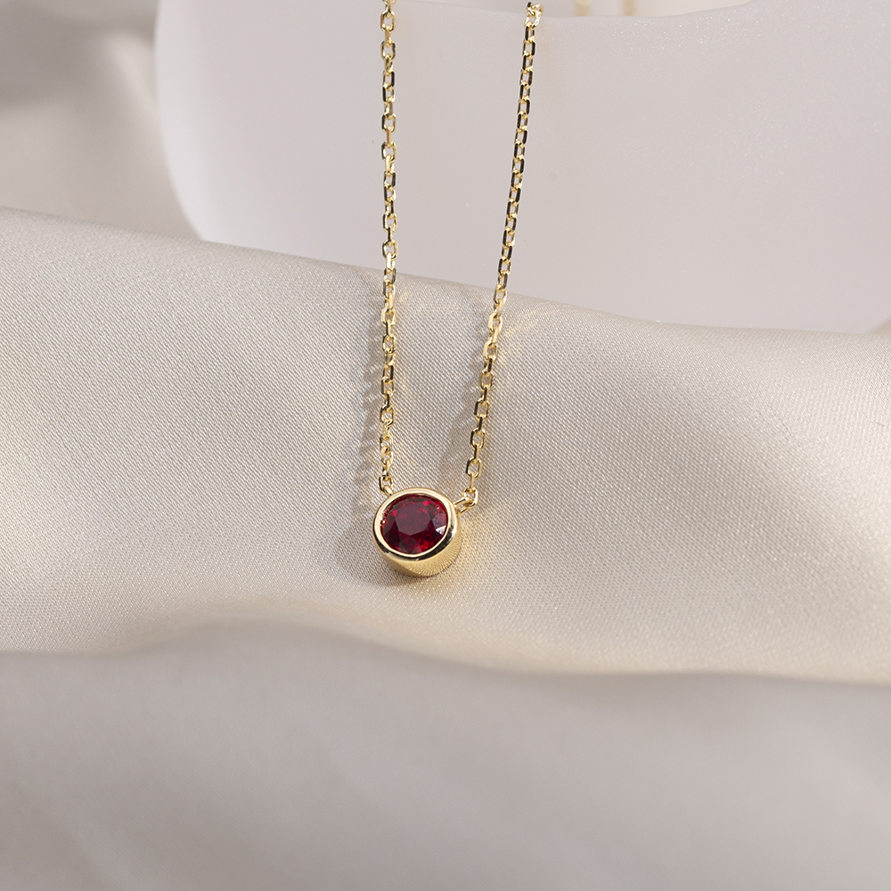 Round Shape Lab Ruby S925 Silver Necklace MSN-848