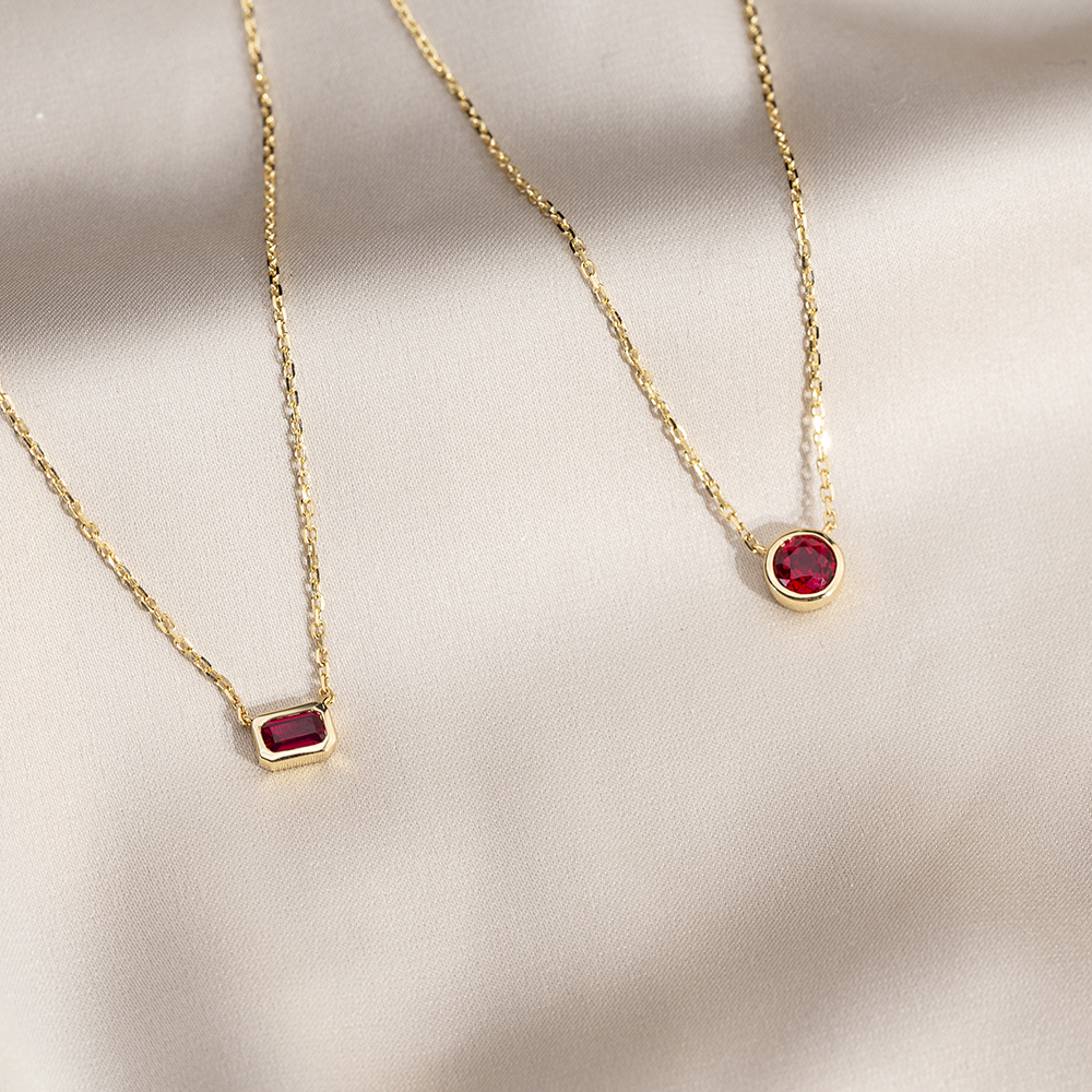 Round Shape Lab Ruby S925 Silver Necklace MSN-848