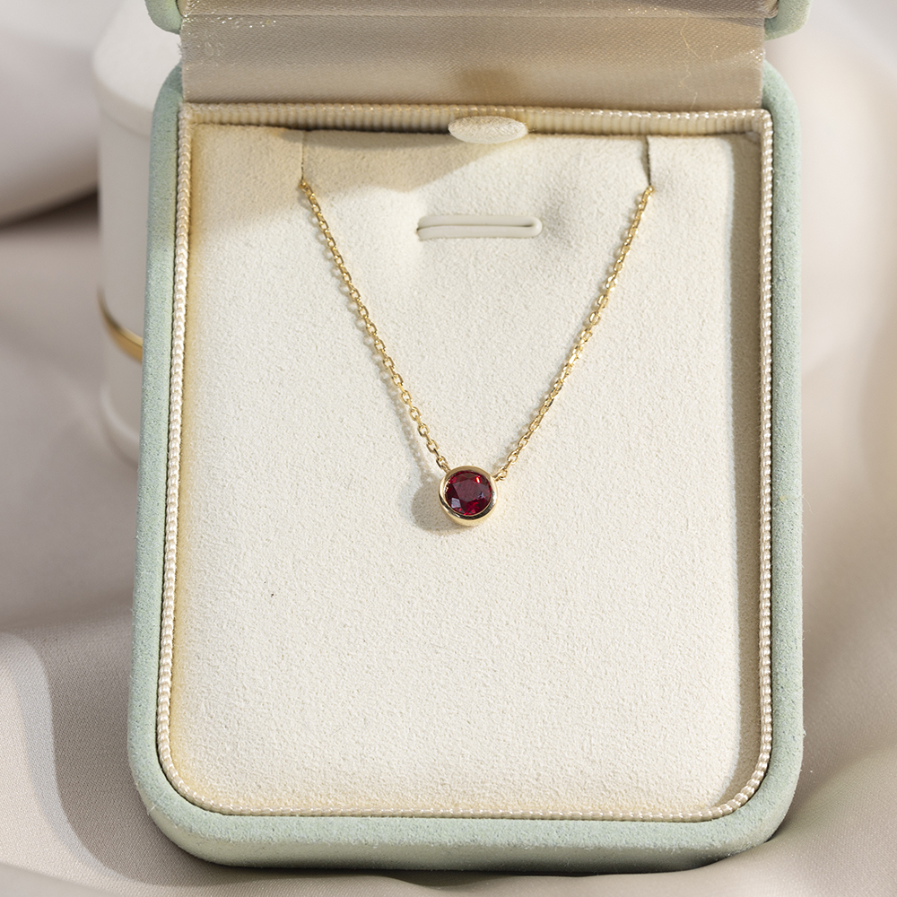 Round Shape Lab Ruby S925 Silver Necklace MSN-848