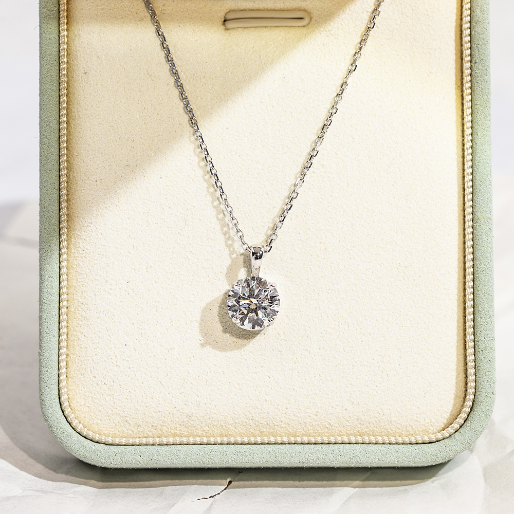 Round Shape Lab Diamond D VS1 2.08CT 18K White Gold Necklace MSN-849