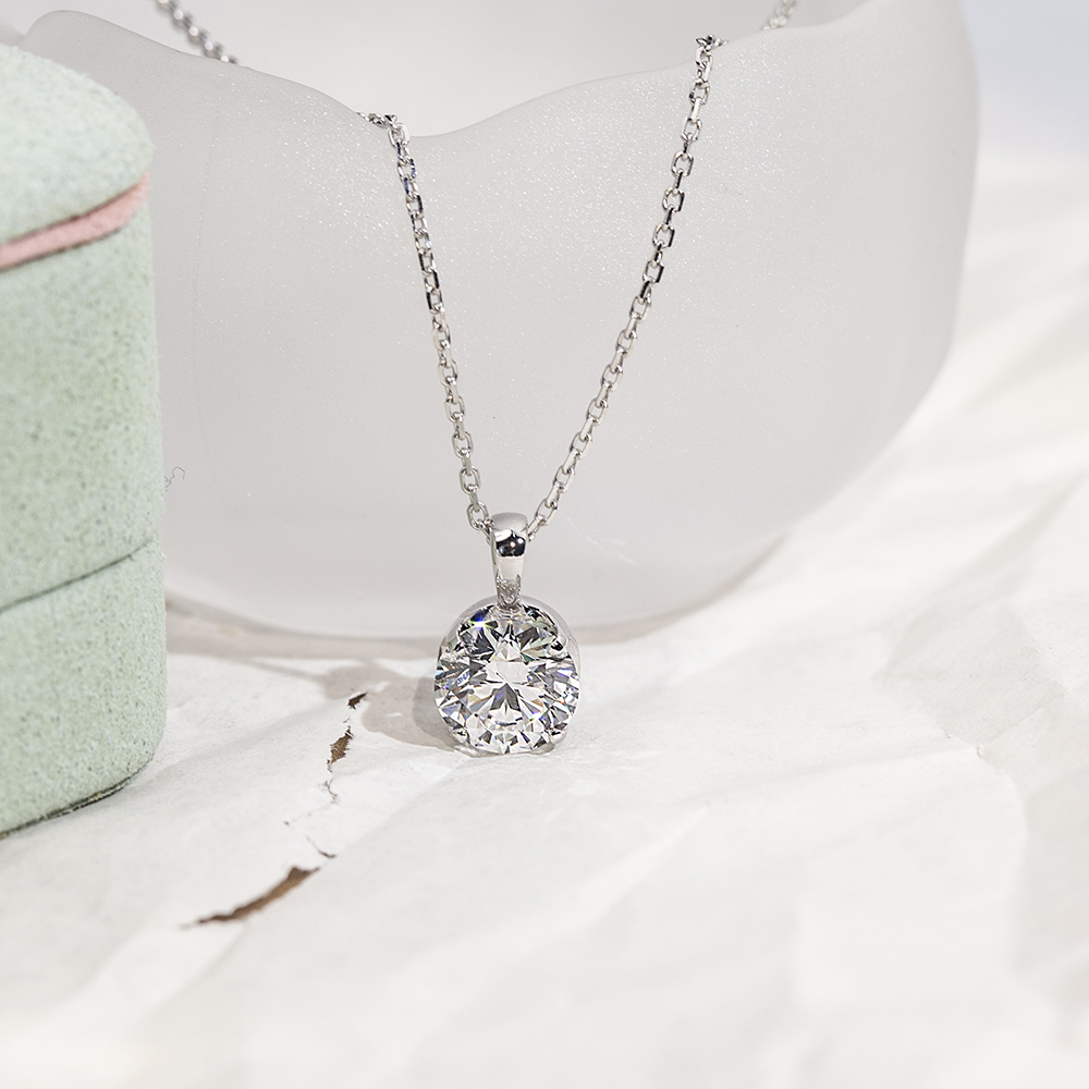 Round Shape Lab Diamond D VS1 2.08CT 18K White Gold Necklace MSN-849
