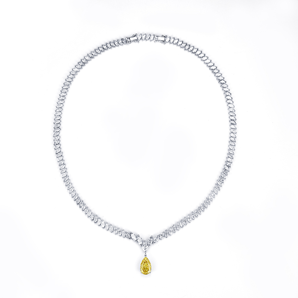 MissDiamond Pear Cut Lab Grown Diamond 3.02CT 18K White Gold Pendant Necklace MSN-886